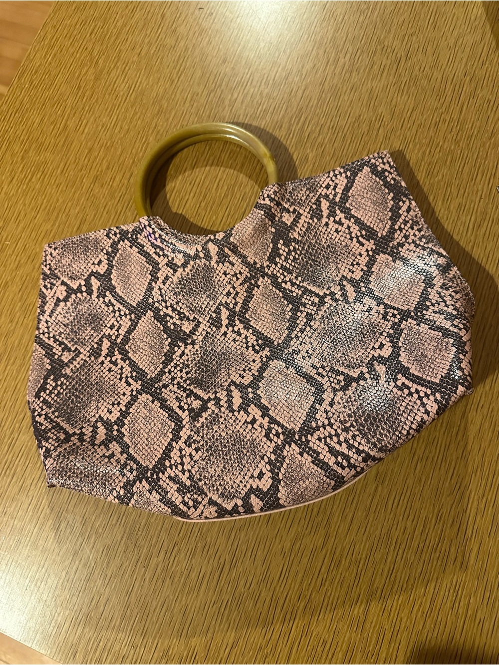 ⭐️ Pink Snake-Print Faux Leather Ring Handle Women's Handbag